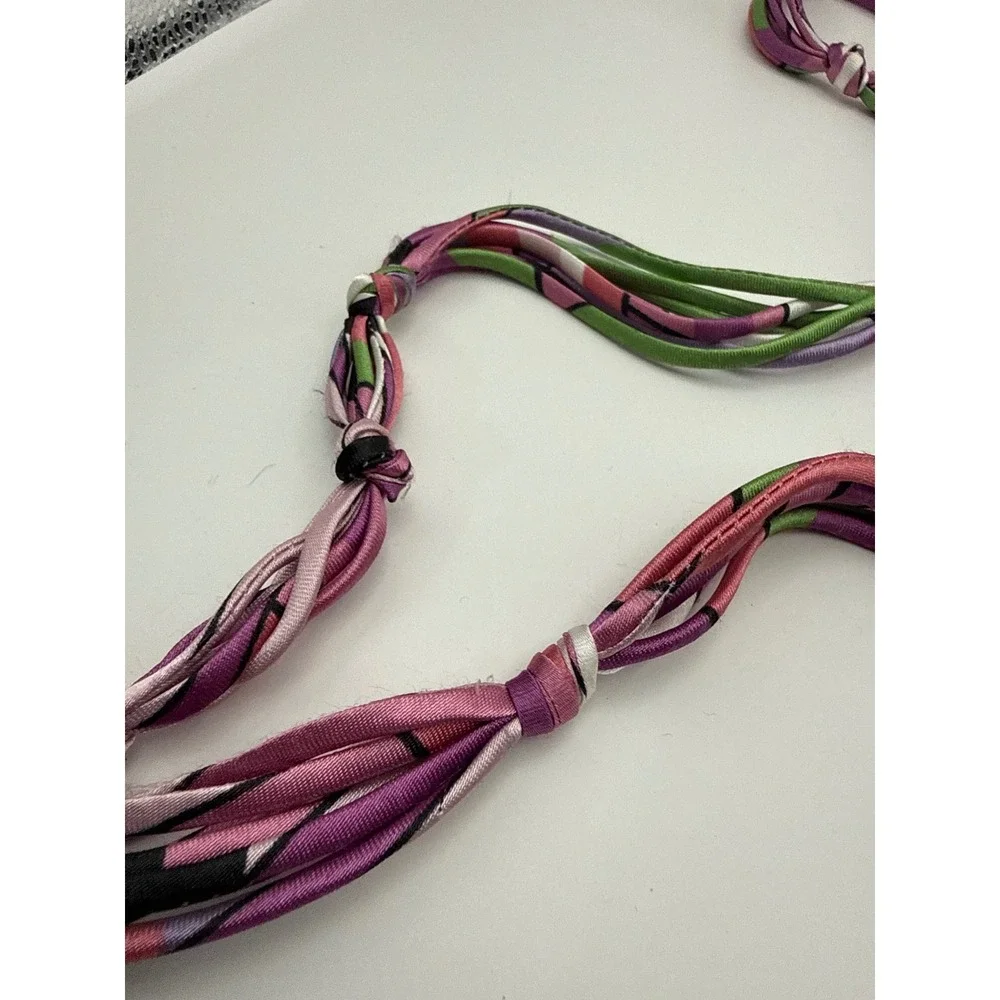 Multicolor Abstract Print Fabric Tie Belt Purple Pink Green Boho Tassel Wrap